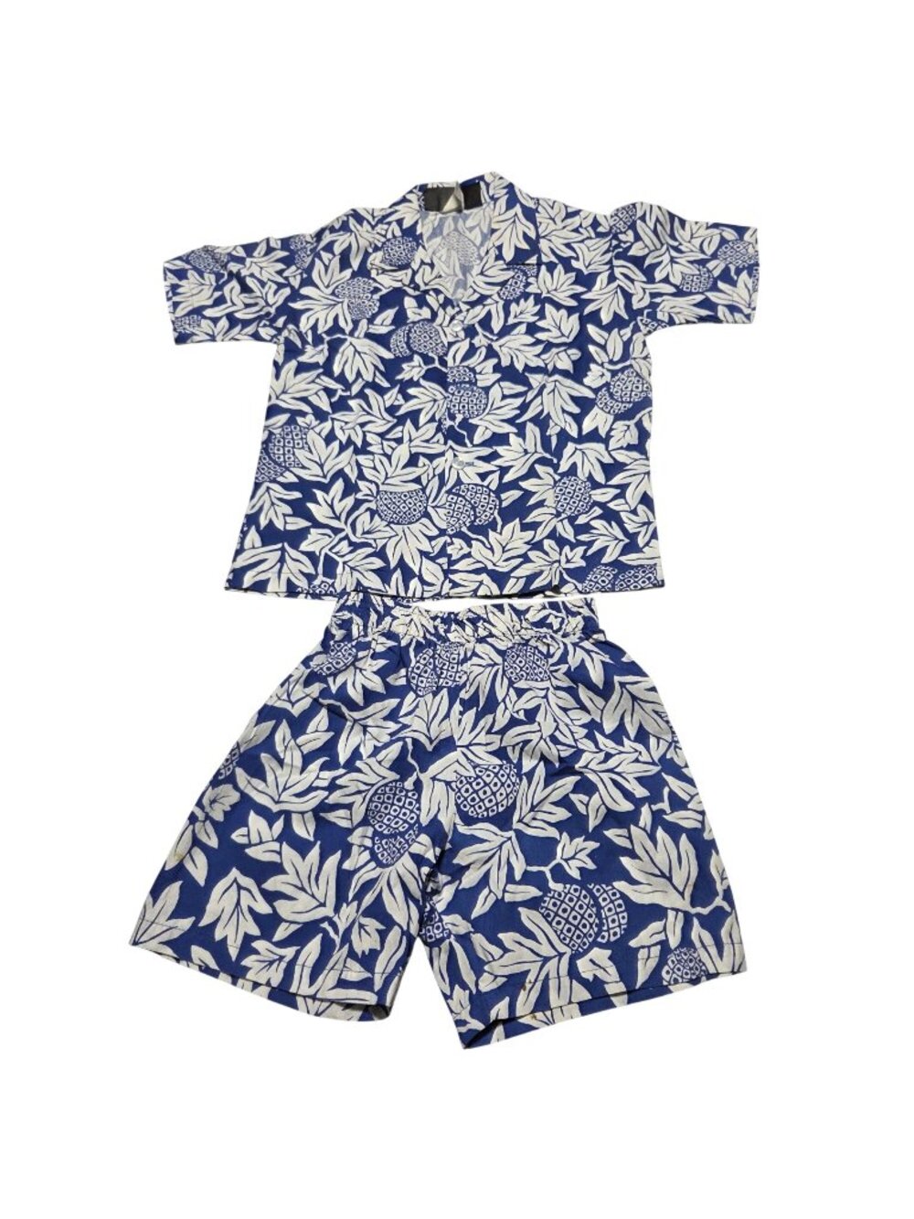 Vintage Tamare Hawaiian Islands Pineapple Print Shirt and Shorts Set Size 6 Blue
